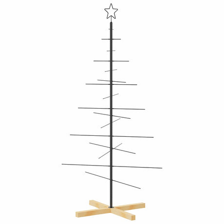 Vidaxl kerstdecoratie kerstboom met houten basis 150 cm metaal zwart