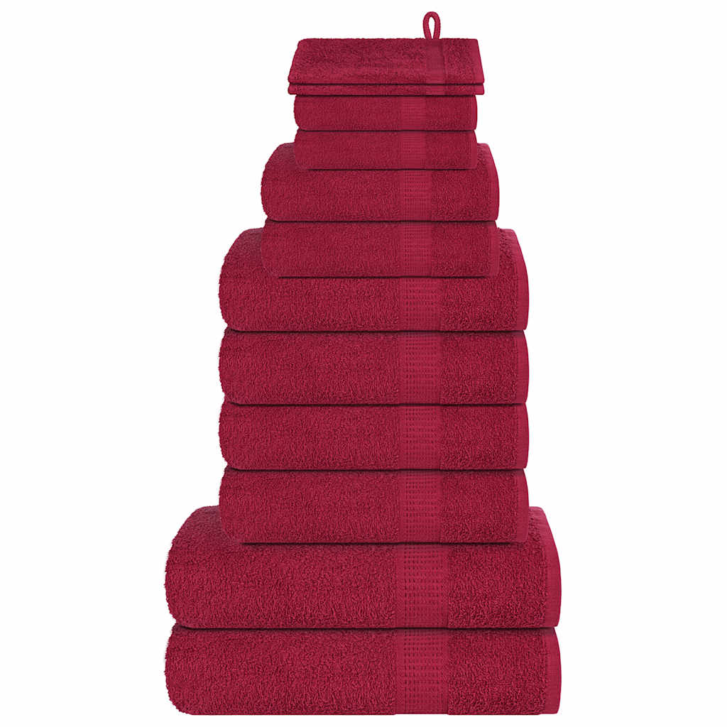 Vidaxl Set di asciugamani a 12 pezzi 360 g m² 100% di cotone borgogna rosso