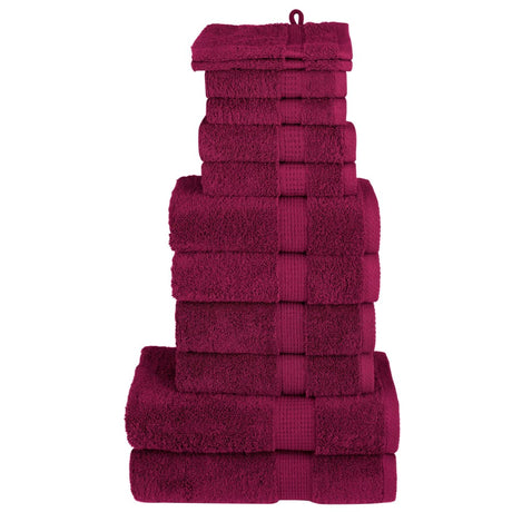 Vidaxl 12-delige handdoekenset solund 600 g m² bordeauxrood