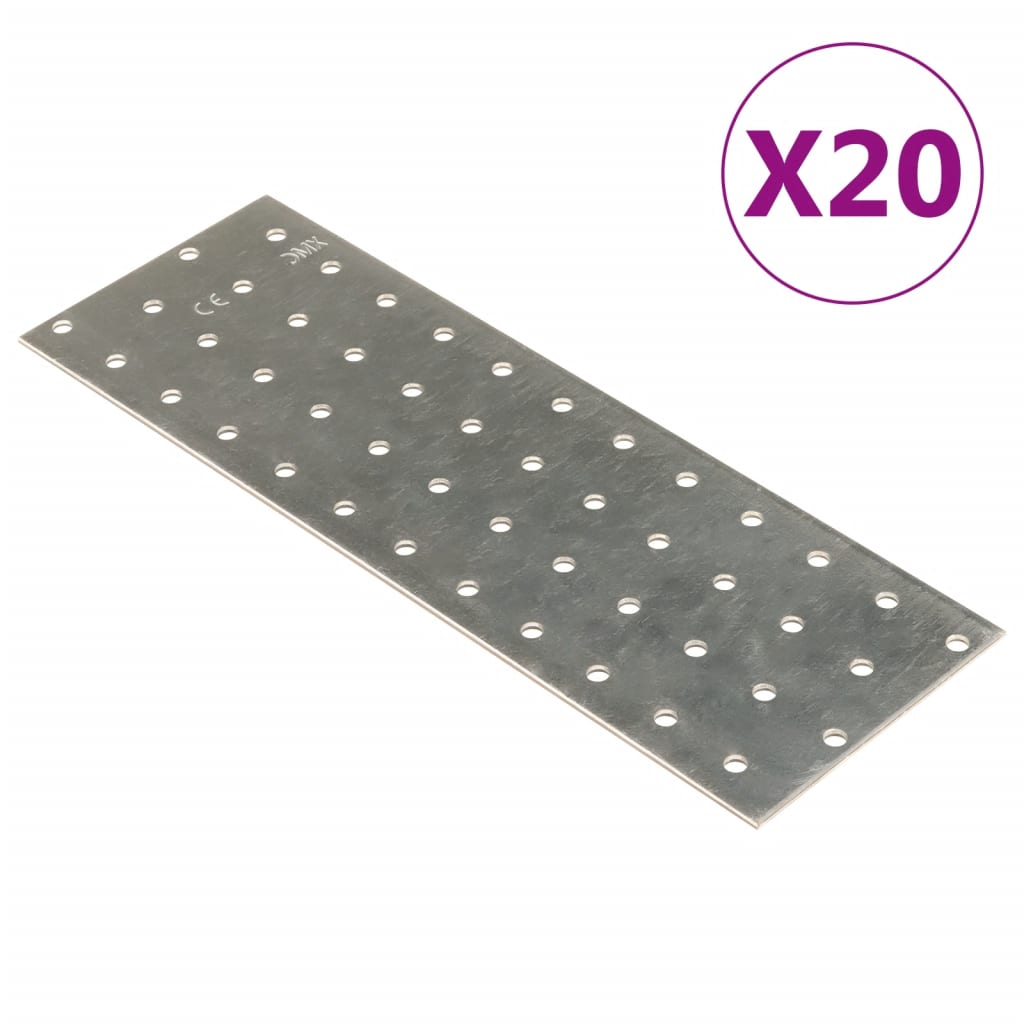 Plaques de vidaxl perforées 20 pcs 2 mm 240x80 mm en acier galvanisé