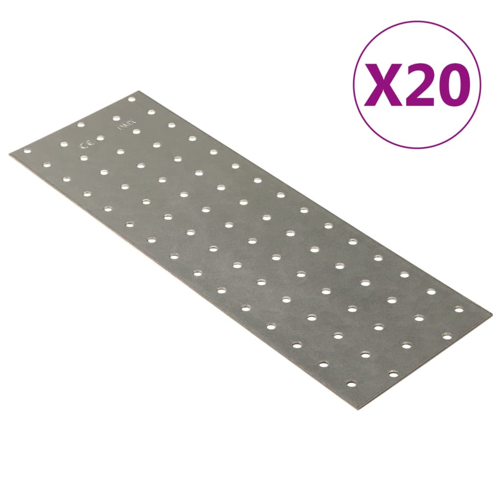 Plaques de vidaxl perforées 20 pcs 2 mm 300x100 mm en acier galvanisé