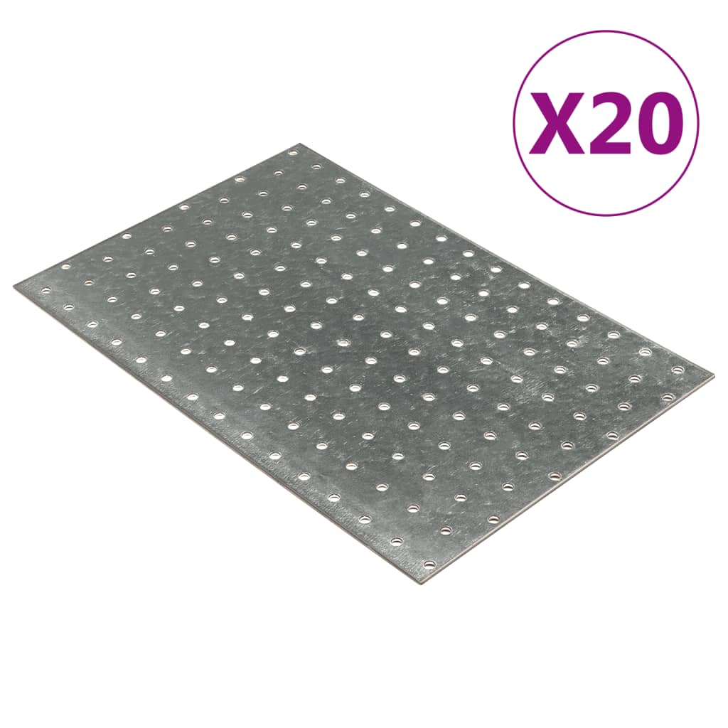 Piastre vidaxl perforato 20 pezzi 2 mm 300x200 mm in acciaio zincato