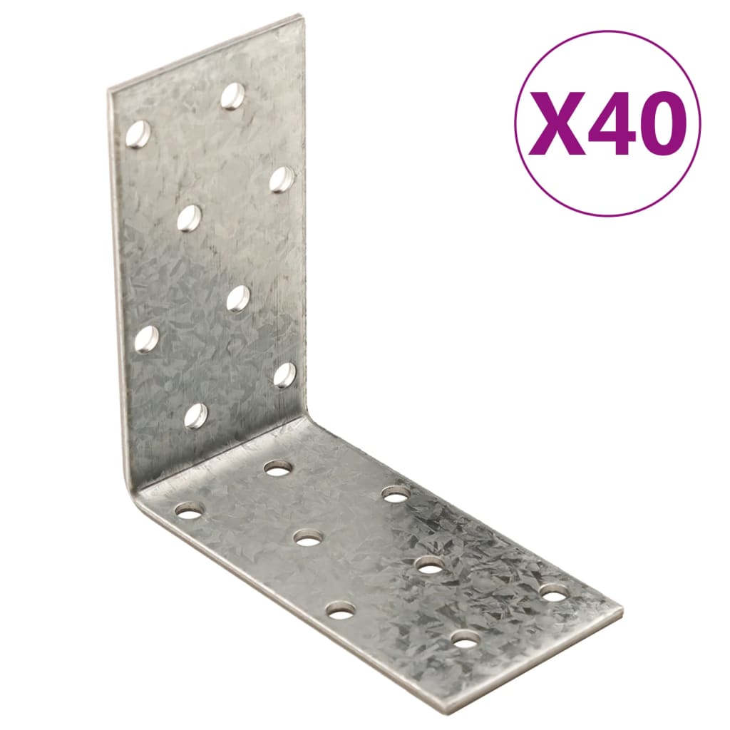 Vidaxl Hoek Brackets 40 stykker 2 mm 80x40x80 mm galvaniseret stål