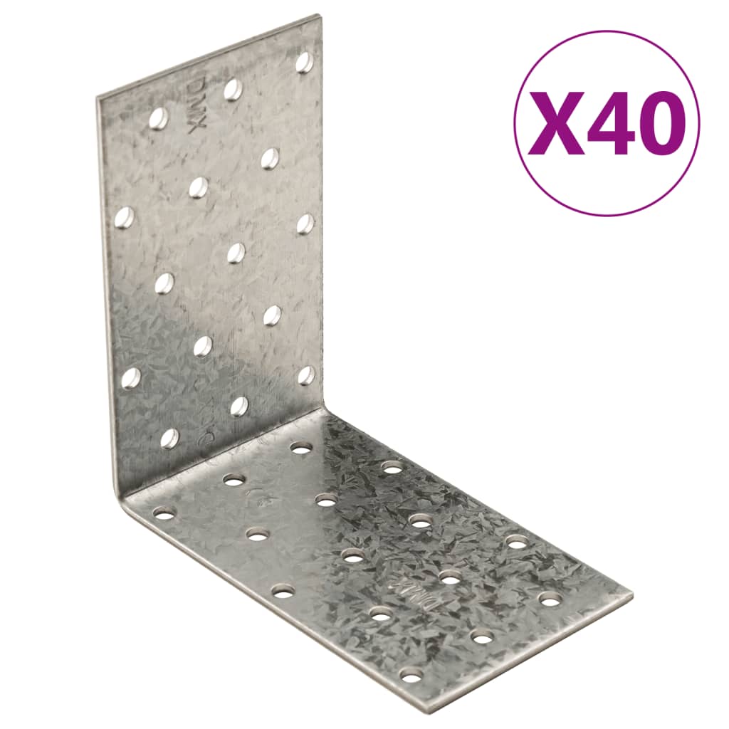 Soportes Vidaxl Hoek 40 piezas 2 mm 100x60x100 mm de acero galvanizado