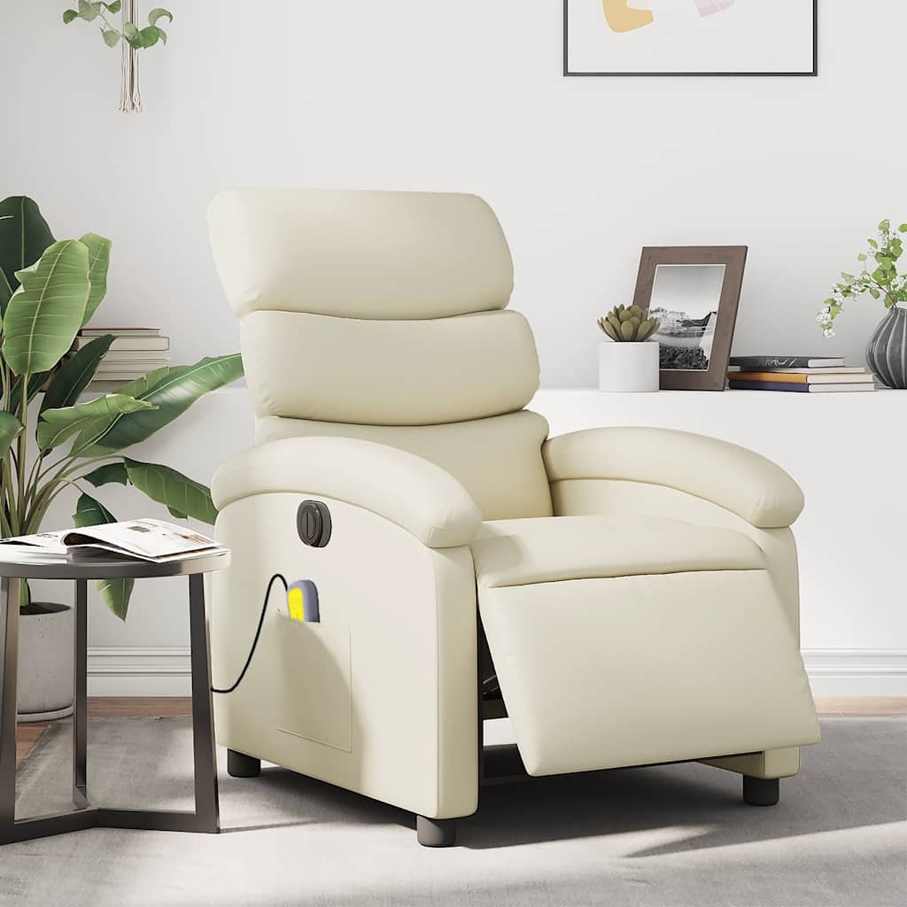 Vidaxl massagestoel verstelbaar elektrisch kunstleer crèmekleurig