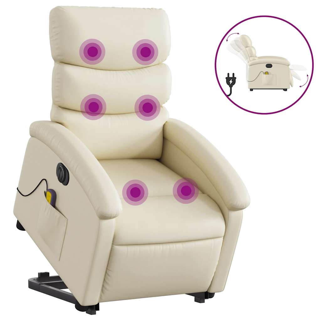 Vidaxl sta-op-massagestoel elektrisch kunstleer crèmekleurig