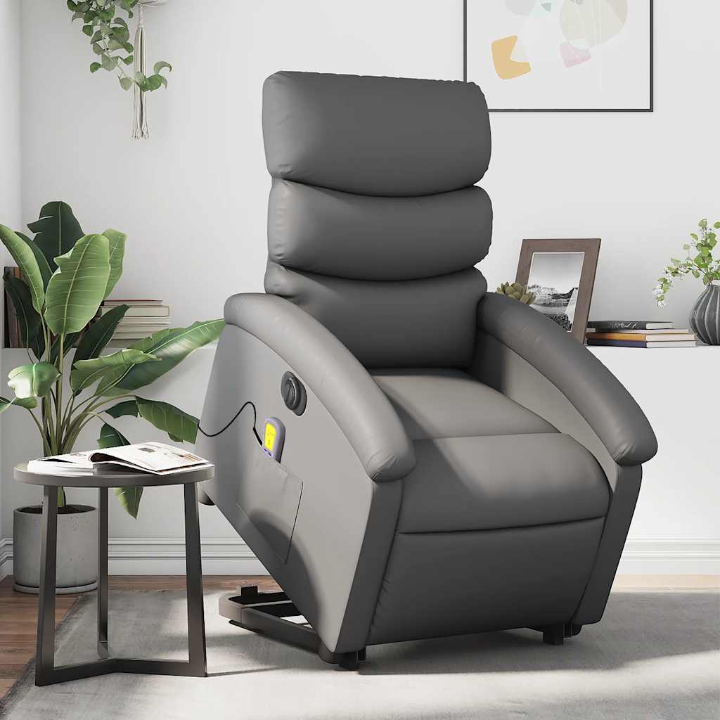 Vidaxl sta-op-massagestoel elektrisch kunstleer grijs