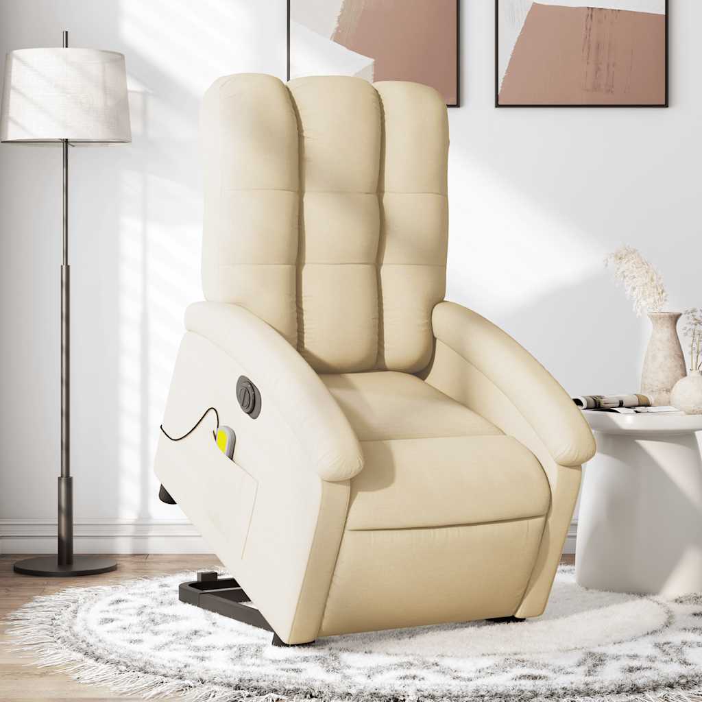 Vidaxl sta-op-massagestoel elektrisch verstelbaar stof crèmekleurig