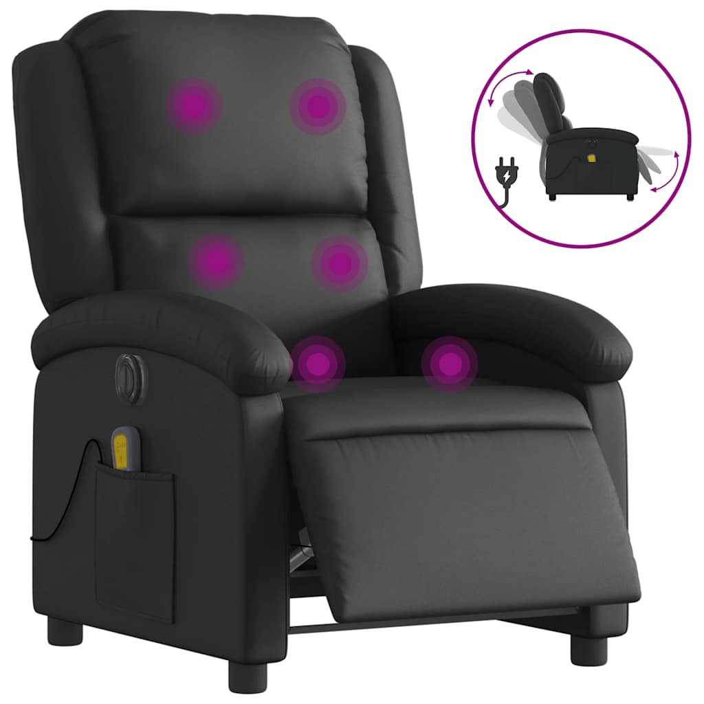 Vidaxl massagestoel verstelbaar elektrisch echt leer zwart