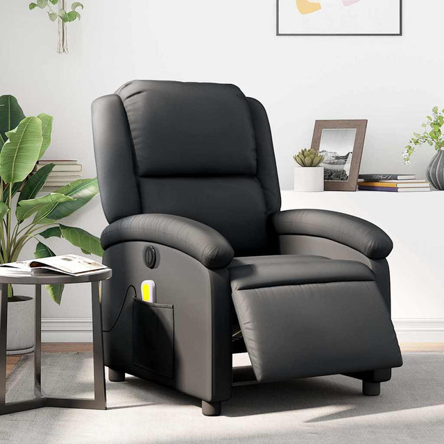 Vidaxl massagestoel verstelbaar elektrisch echt leer zwart