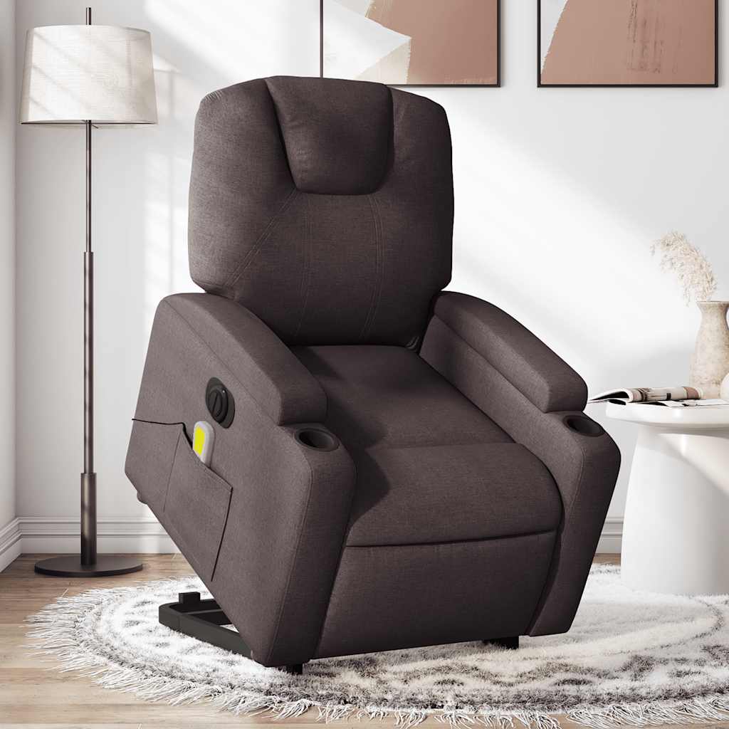 Vidaxl sta-op-massagestoel elektrisch verstelbaar stof donkerbruin