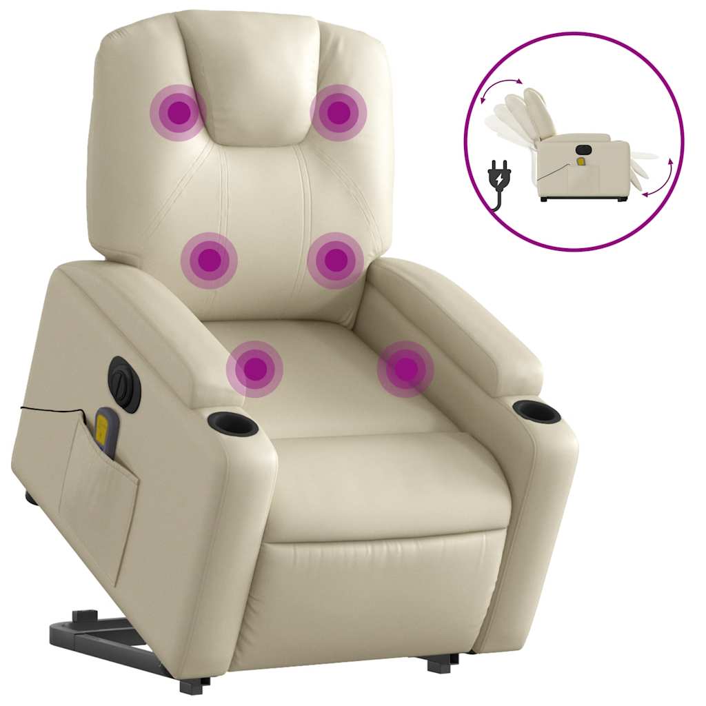 Vidaxl sta-op-massagestoel elektrisch kunstleer crèmekleurig