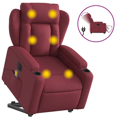 Vidaxl sta-op-massagestoel elektrisch verstelbaar stof wijnrood