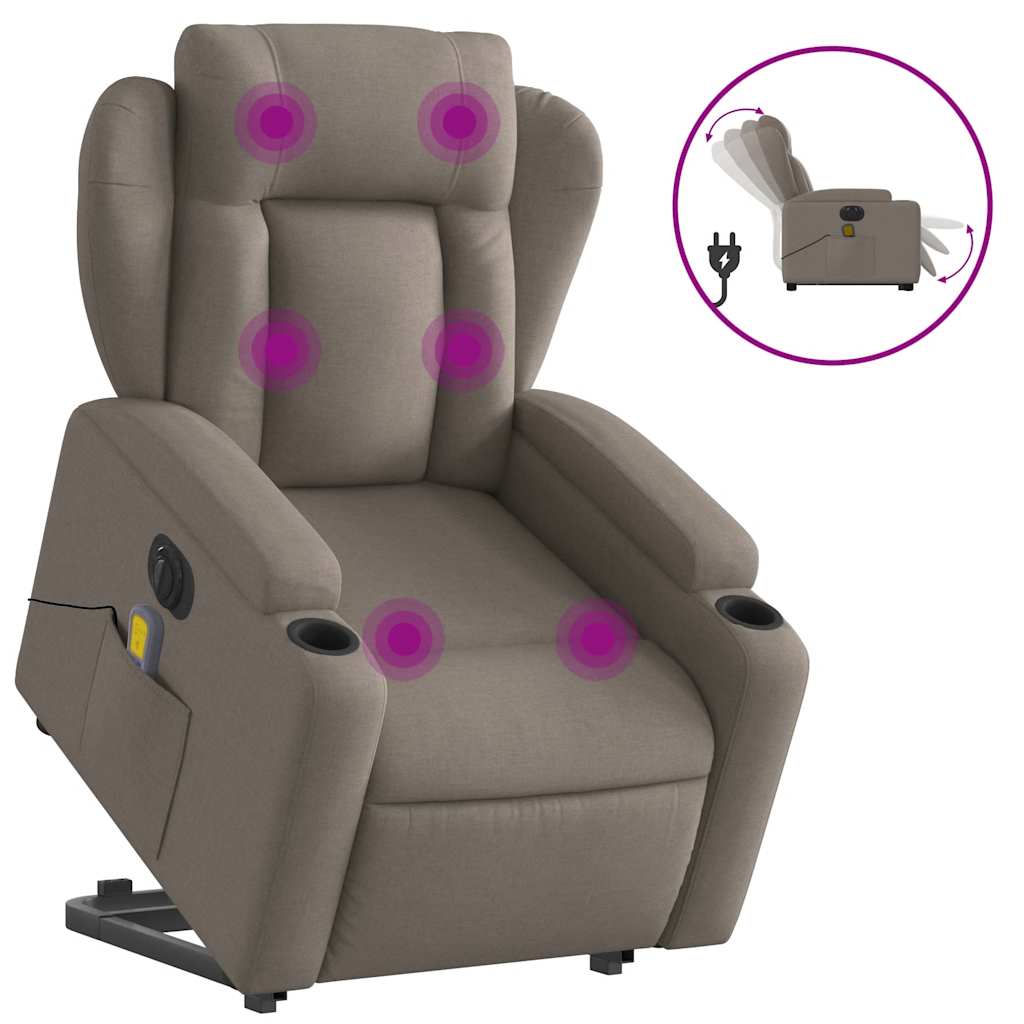 Vidaxl sta-op-massagestoel elektrisch verstelbaar stof taupe