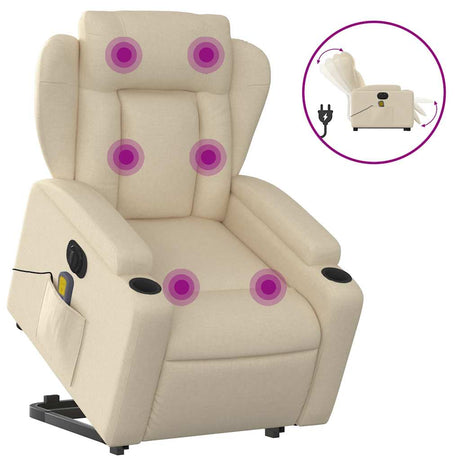 Vidaxl sta-op-massagestoel elektrisch verstelbaar stof crèmekleurig