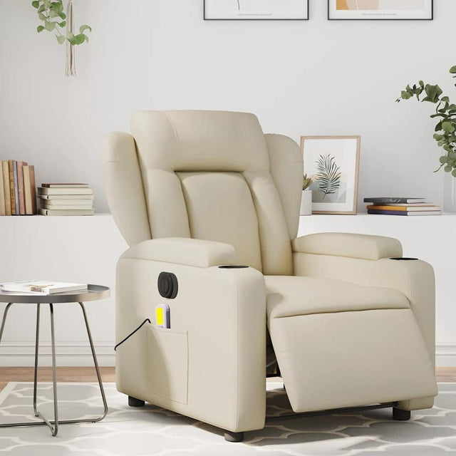 Vidaxl massagestoel verstelbaar elektrisch kunstleer crèmekleurig