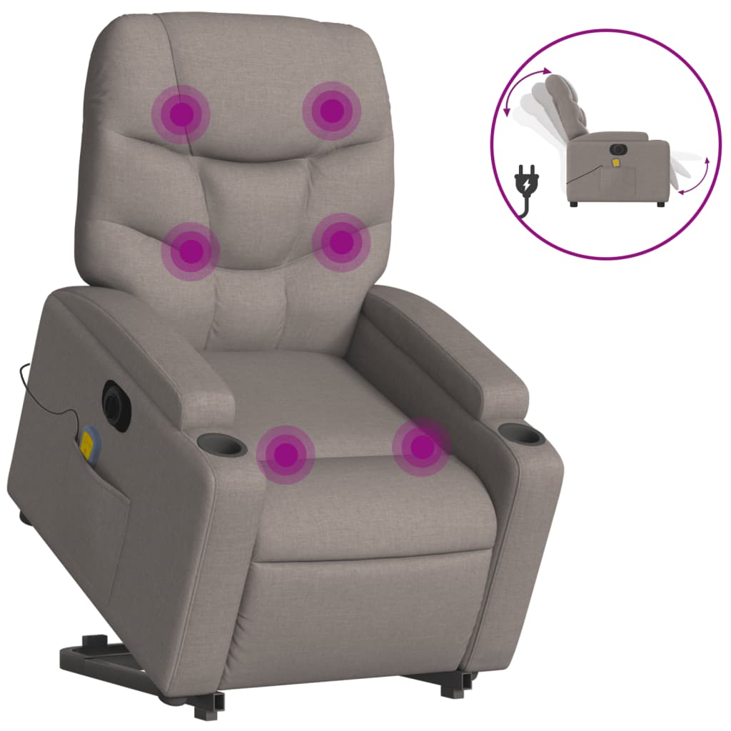 Vidaxl sta-op-massagestoel elektrisch verstelbaar stof taupe