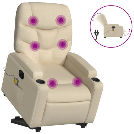 Vidaxl sta-op-massagestoel elektrisch verstelbaar stof crèmekleurig
