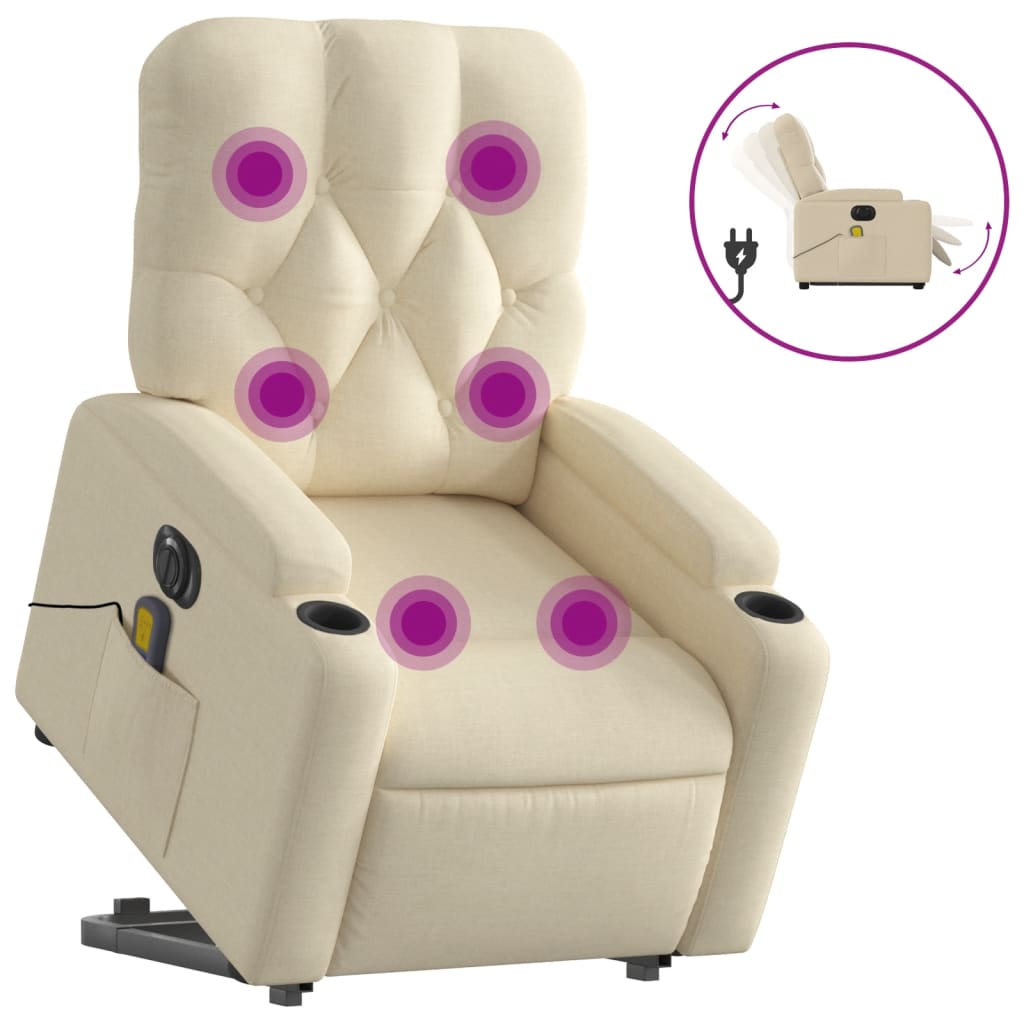 Vidaxl sta-op-massagestoel elektrisch verstelbaar stof crèmekleurig