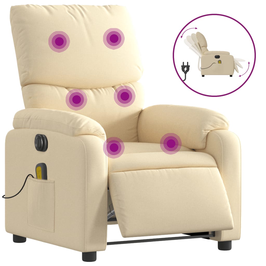 Vidaxl massagestoel elektrisch verstelbaar stof crèmekleurig