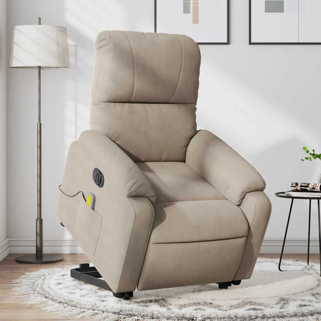 Vidaxl sta-op-massagestoel elektrisch verstelbaar microvezelstof taupe