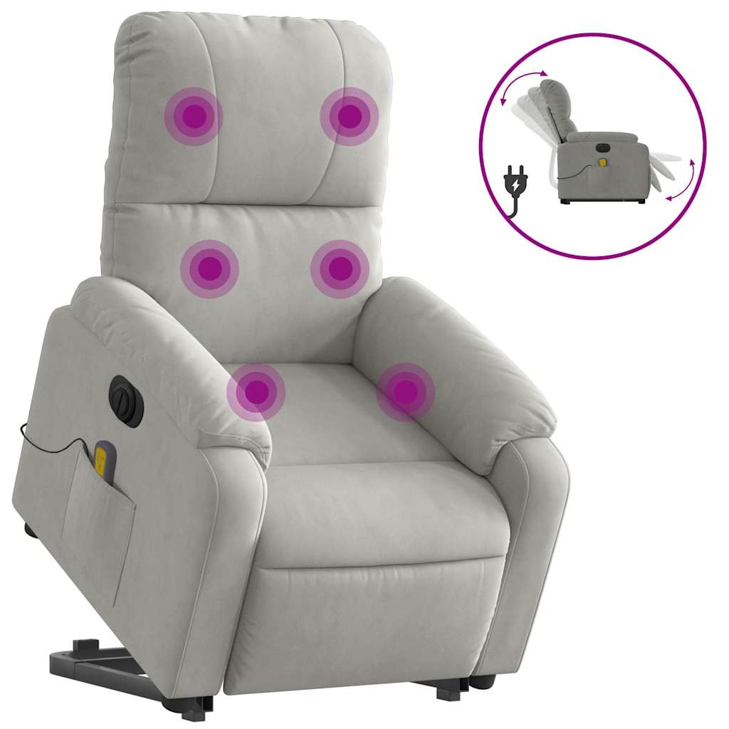 Vidaxl sta-op-massagestoel elektrisch microvezelstof lichtgrijs