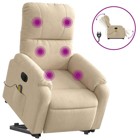 Vidaxl sta-op-massagestoel elektrisch microvezelstof crèmekleurig