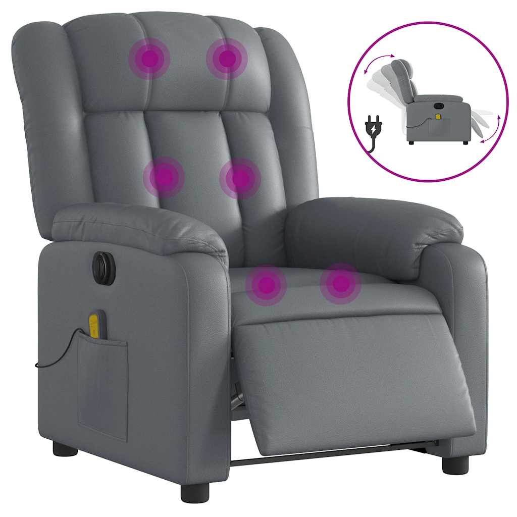 Vidaxl massagestoel verstelbaar elektrisch kunstleer grijs