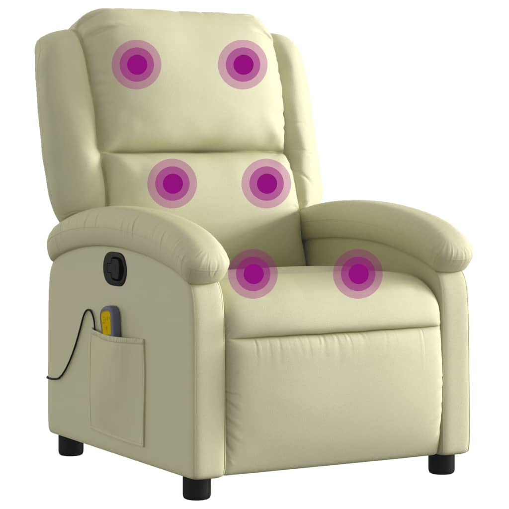 Vidaxl massagestoel van echt leer, crèmekleurig