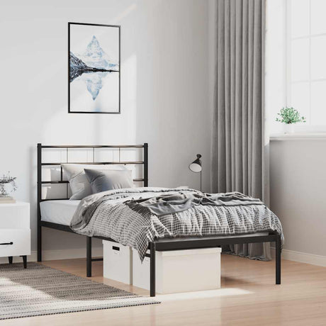 Vidaxl bedframe met hoofdbord metaal zwart 100x190 cm