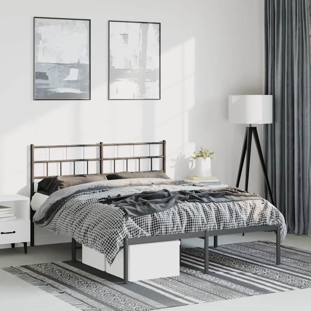 Vidaxl bedframe met hoofdbord metaal zwart 135x190 cm
