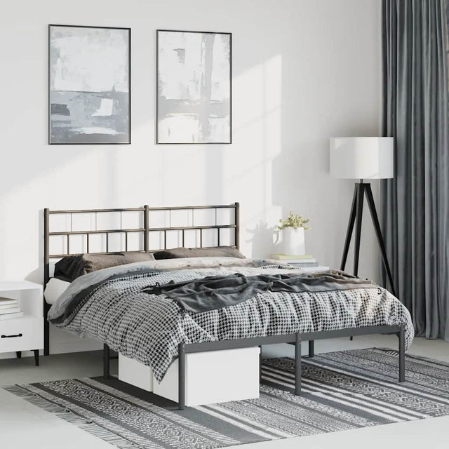 Vidaxl bedframe met hoofdbord metaal zwart 135x190 cm