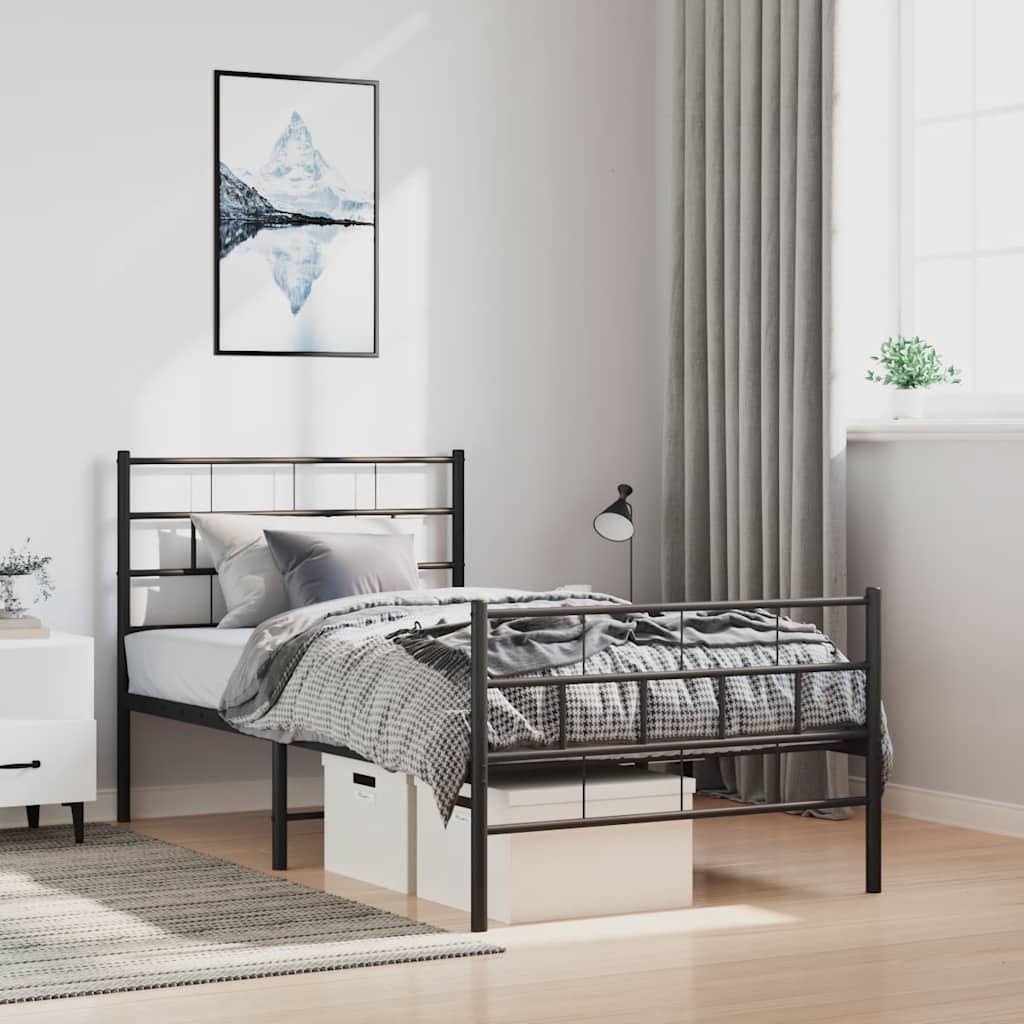 Vidaxl bedframe met hoofd- en voeteneinde metaal zwart 100x200 cm