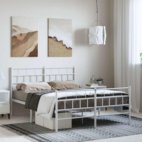 Vidaxl bedframe met hoofd- en voeteneinde metaal wit 150x200 cm