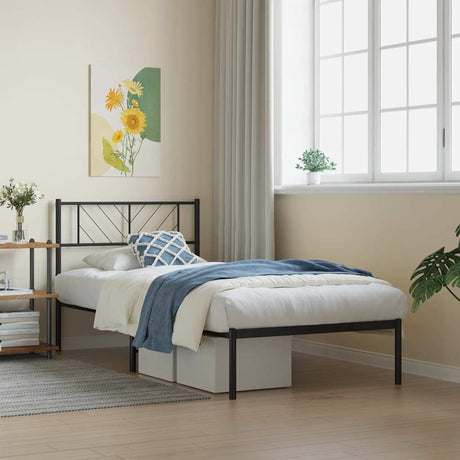 Vidaxl bedframe met hoofdbord metaal zwart 107x203 cm
