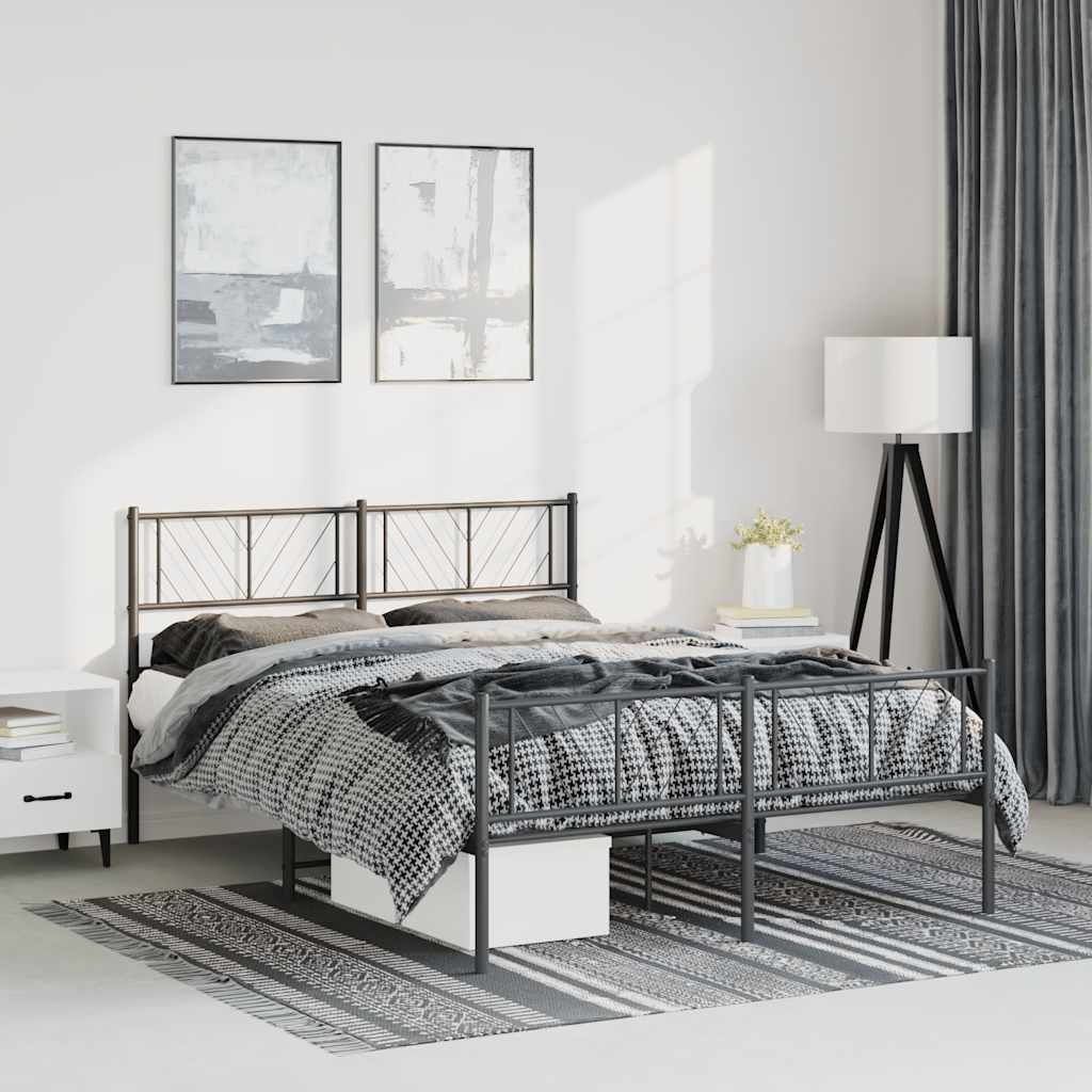 Vidaxl bedframe met hoofd- en voeteneinde metaal zwart 135x190 cm