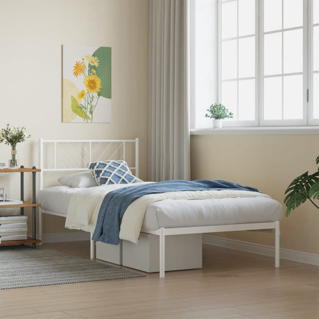 Vidaxl bedframe met hoofdbord metaal wit 90x190 cm