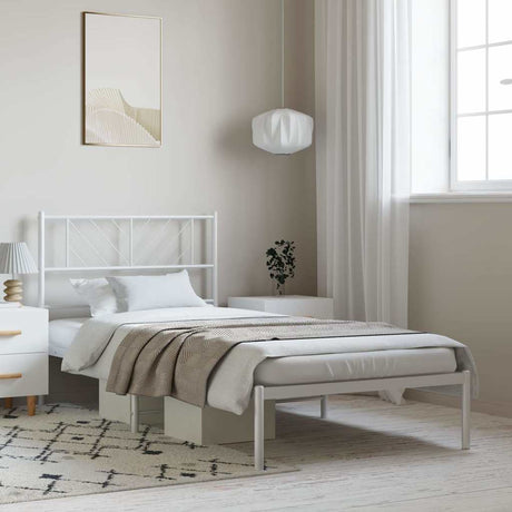 Vidaxl bedframe met hoofdbord metaal wit 100x190 cm