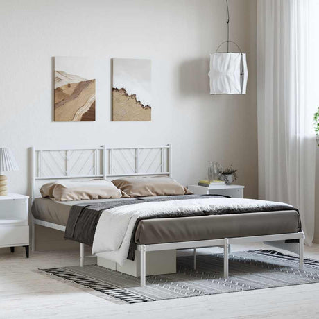 Vidaxl bedframe met hoofdbord metaal wit 135x190 cm