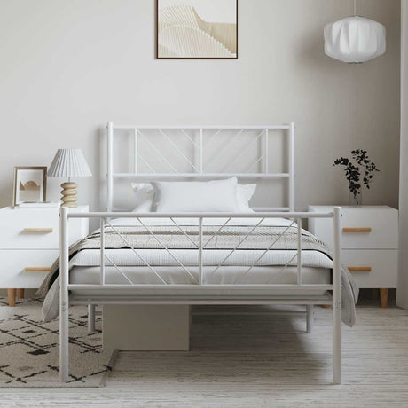 Vidaxl bedframe met hoofd- en voeteneinde metaal wit 100x190 cm