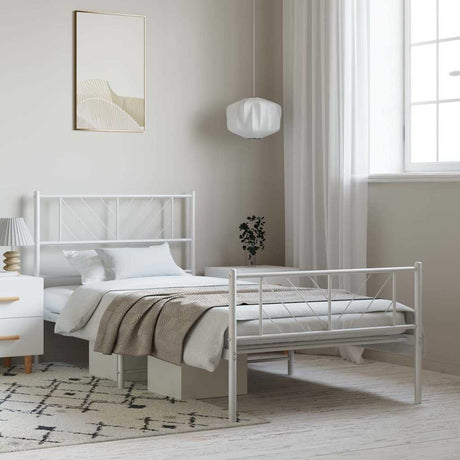 Vidaxl bedframe met hoofd- en voeteneinde metaal wit 100x200 cm