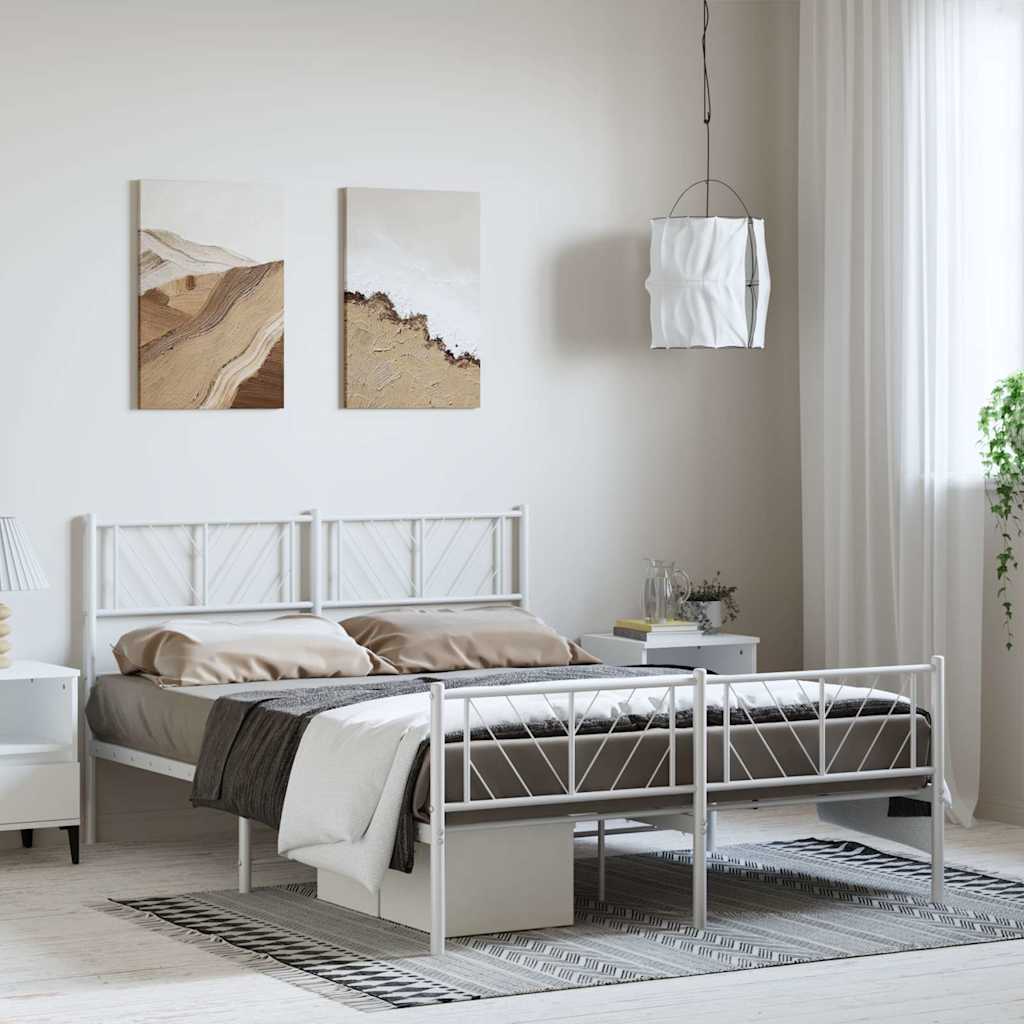 Vidaxl bedframe met hoofd- en voeteneinde metaal wit 150x200 cm
