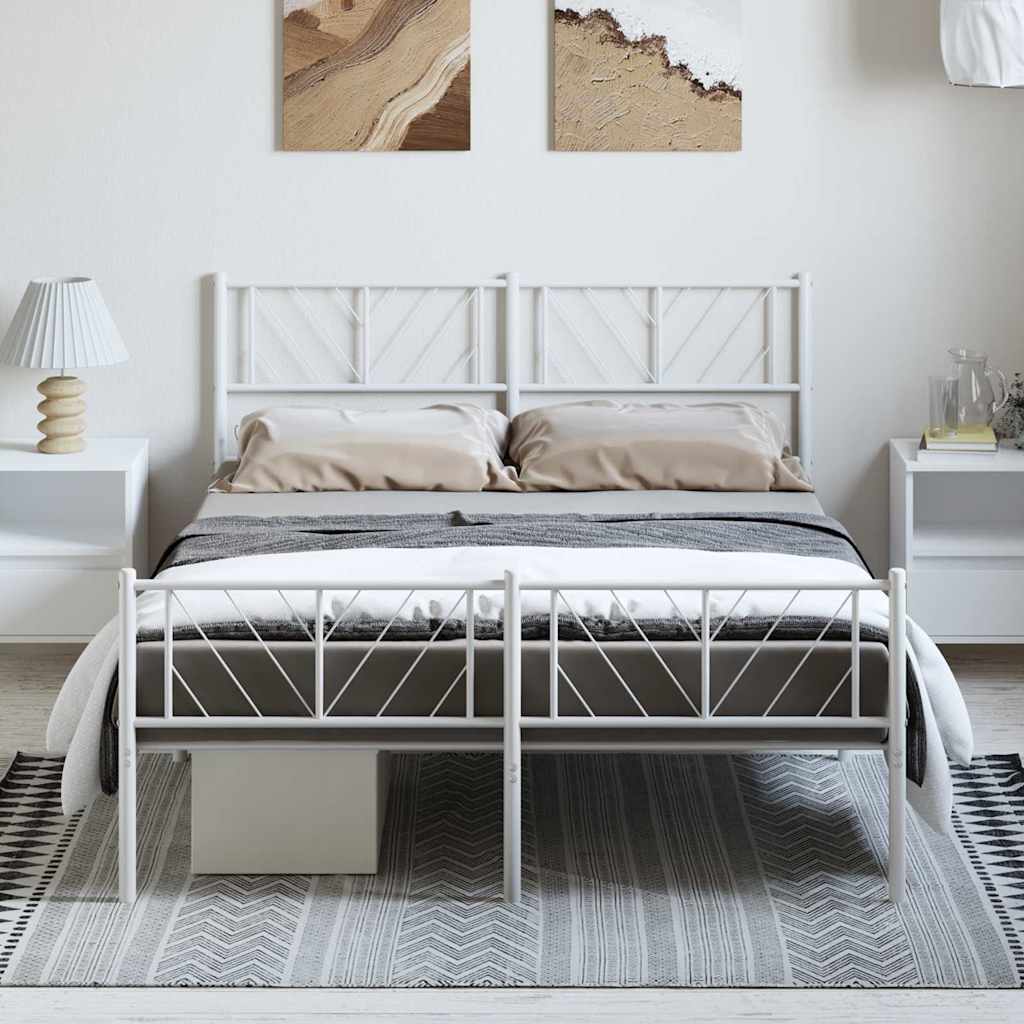 Vidaxl bedframe met hoofd- en voeteneinde metaal wit 150x200 cm