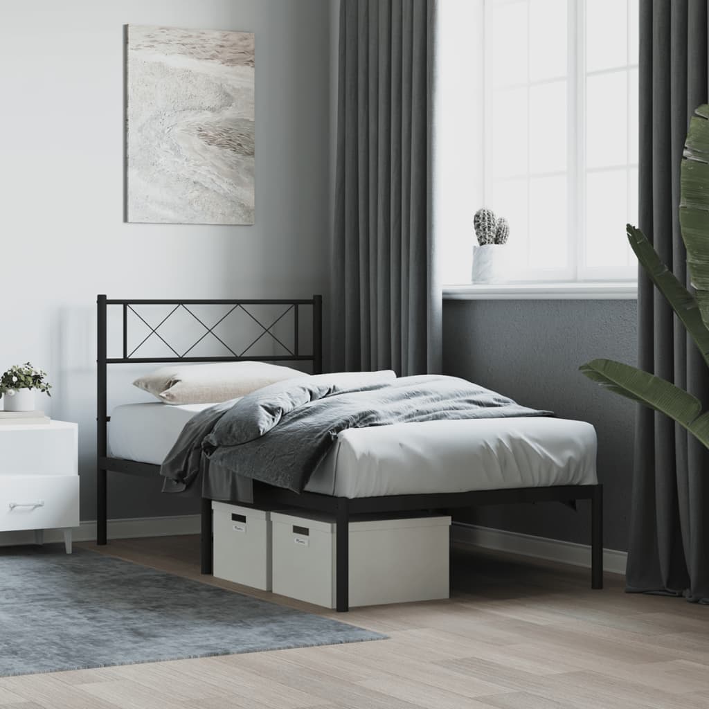 Vidaxl bedframe met hoofdbord metaal zwart 75x190 cm