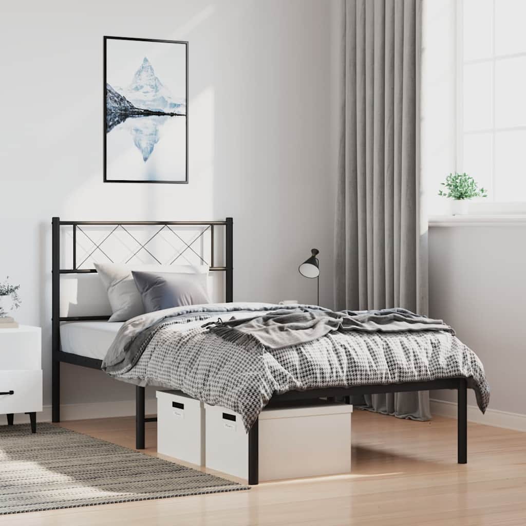 Vidaxl bedframe met hoofdbord metaal zwart 100x200 cm