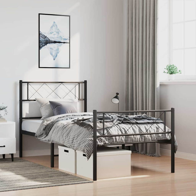 Vidaxl bedframe met hoofd- en voeteneinde metaal zwart 100x200 cm