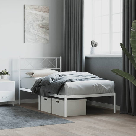 Vidaxl bedframe met hoofdbord metaal wit 80x200 cm