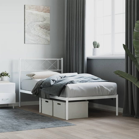 Vidaxl bedframe met hoofdbord metaal wit 90x200 cm