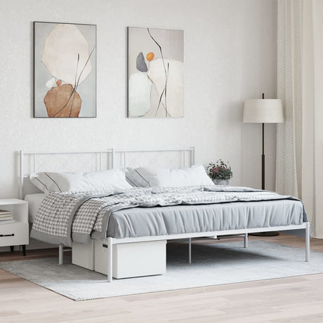 Vidaxl bedframe met hoofdbord metaal wit 180x200 cm