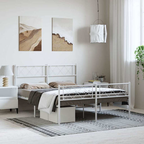 Vidaxl bedframe met hoofd- en voeteneinde metaal wit 135x190 cm